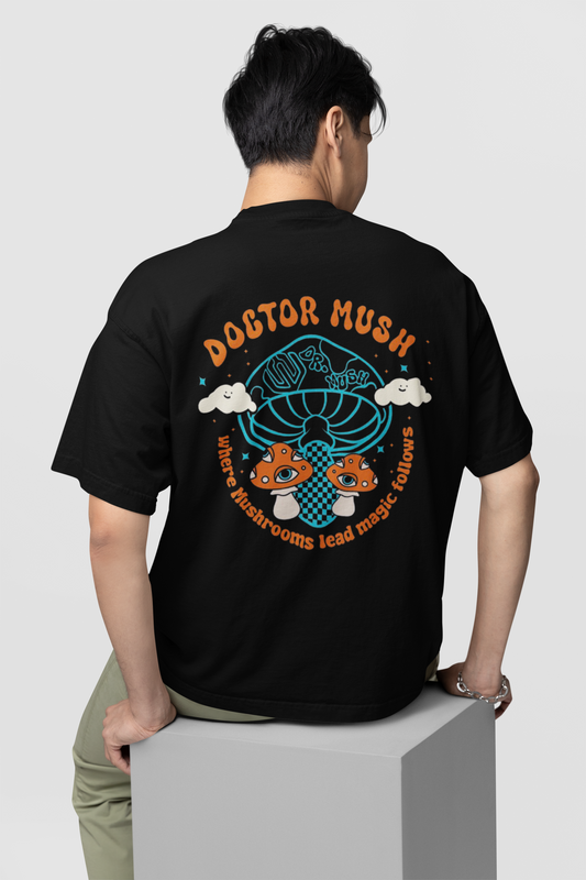 Camiseta Oversize Preta - Colaboração Dr. Mush x John Roger