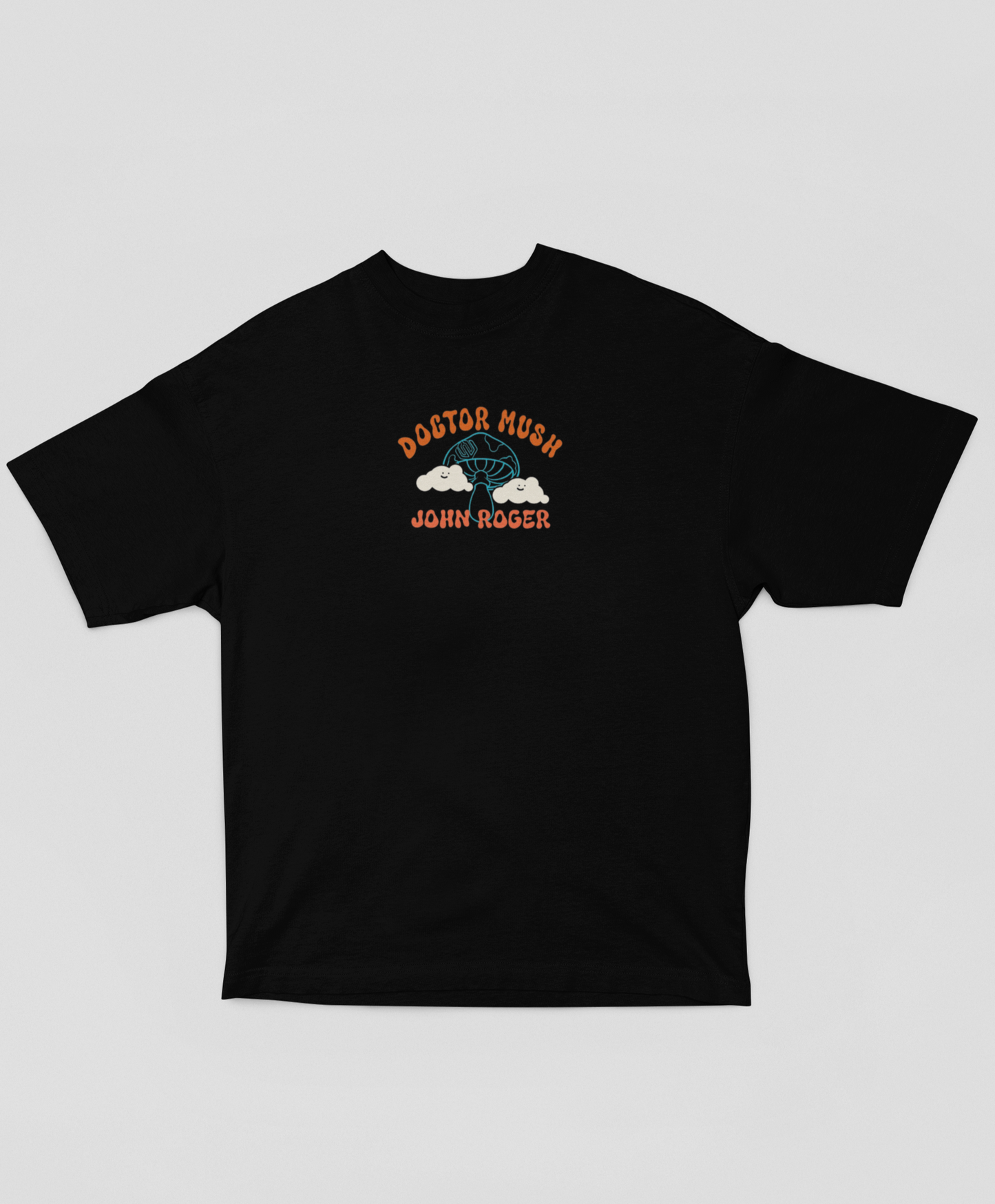 Camiseta Oversize Preta - Colaboração Dr. Mush x John Roger